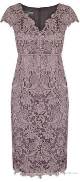 Sheath V Neck Cap Sleeves Lace Empire Mother Of The Bride Dress With Sash